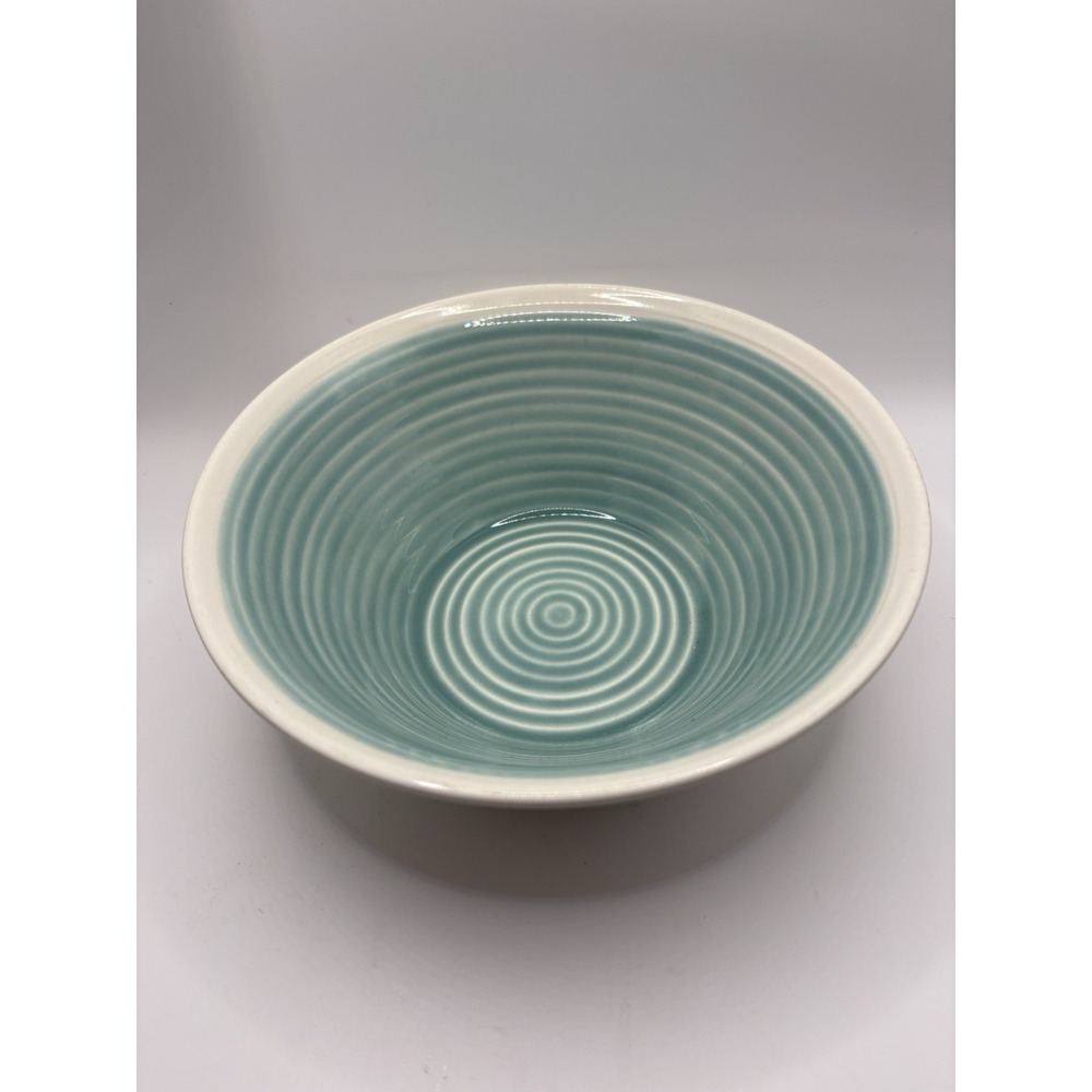 Sango Rico Aqua 4671 Soup Cereal Bowl 7.75" Blue Cream Ribbed Discontinued